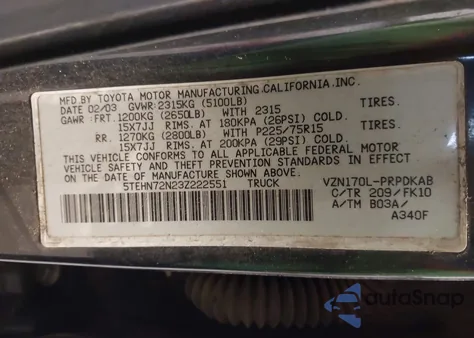 2003 Toyota Tacoma Base V6 from USA, damaged, VIN 5TEHN72N23Z222551